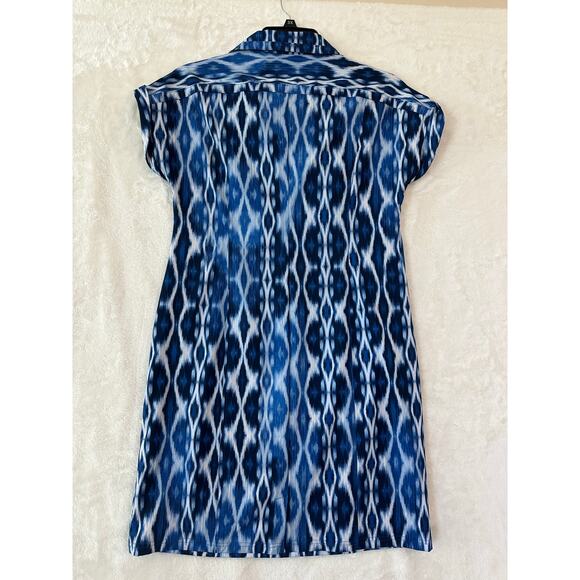 Zenergy Chico's UPF Neem Zip Bungee Dress 1 M Blue Ikat - Picture 2 of 10